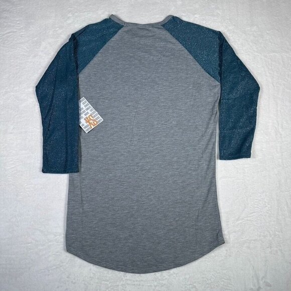 Lularoe XS Heather Gray Teal Raglan Sparkly 3/4 Sleeve Shirt Elegant Unicorn LLR - Picture 5 of 8